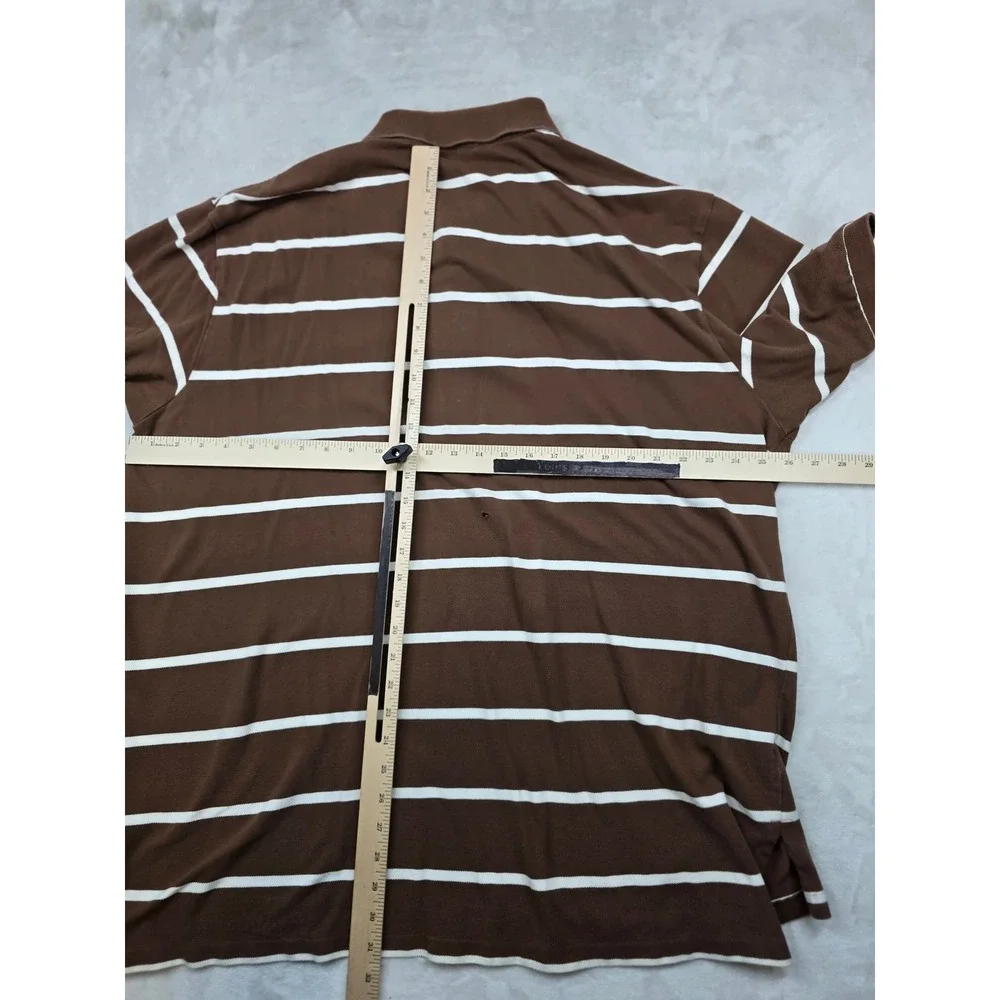 Polo Ralph Lauren Polo Shirt Mens 2XB Big Tall Brown White Striped‎ Work Chore